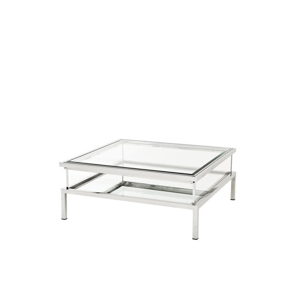 Harvey Square Coffee Table - Polished Stainless Steel with Display Features
