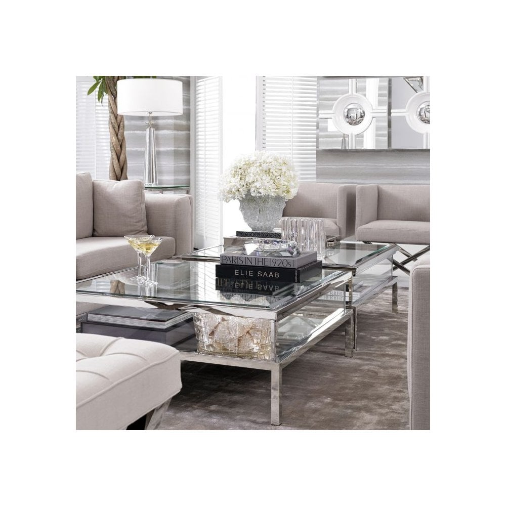 Harvey Square Coffee Table - Polished Stainless Steel with Display Features