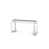 Palmer Art Deco Console Table in Polished Stainless Steel with Smoke Glass Top