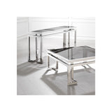 Palmer Art Deco Console Table in Polished Stainless Steel with Smoke Glass Top