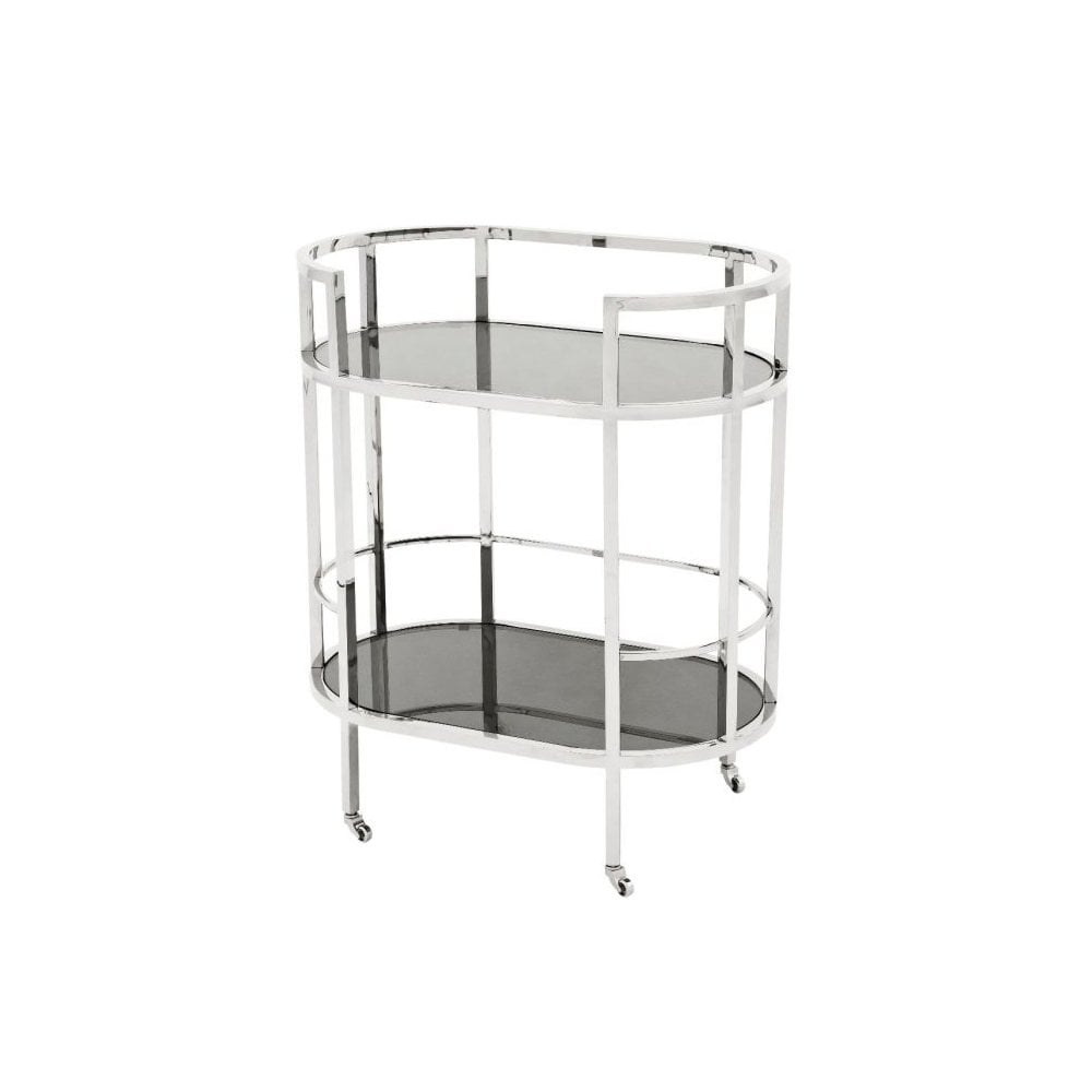 Elegant Townhouse Bar Cart, Stainless Steel & Smoked Glass