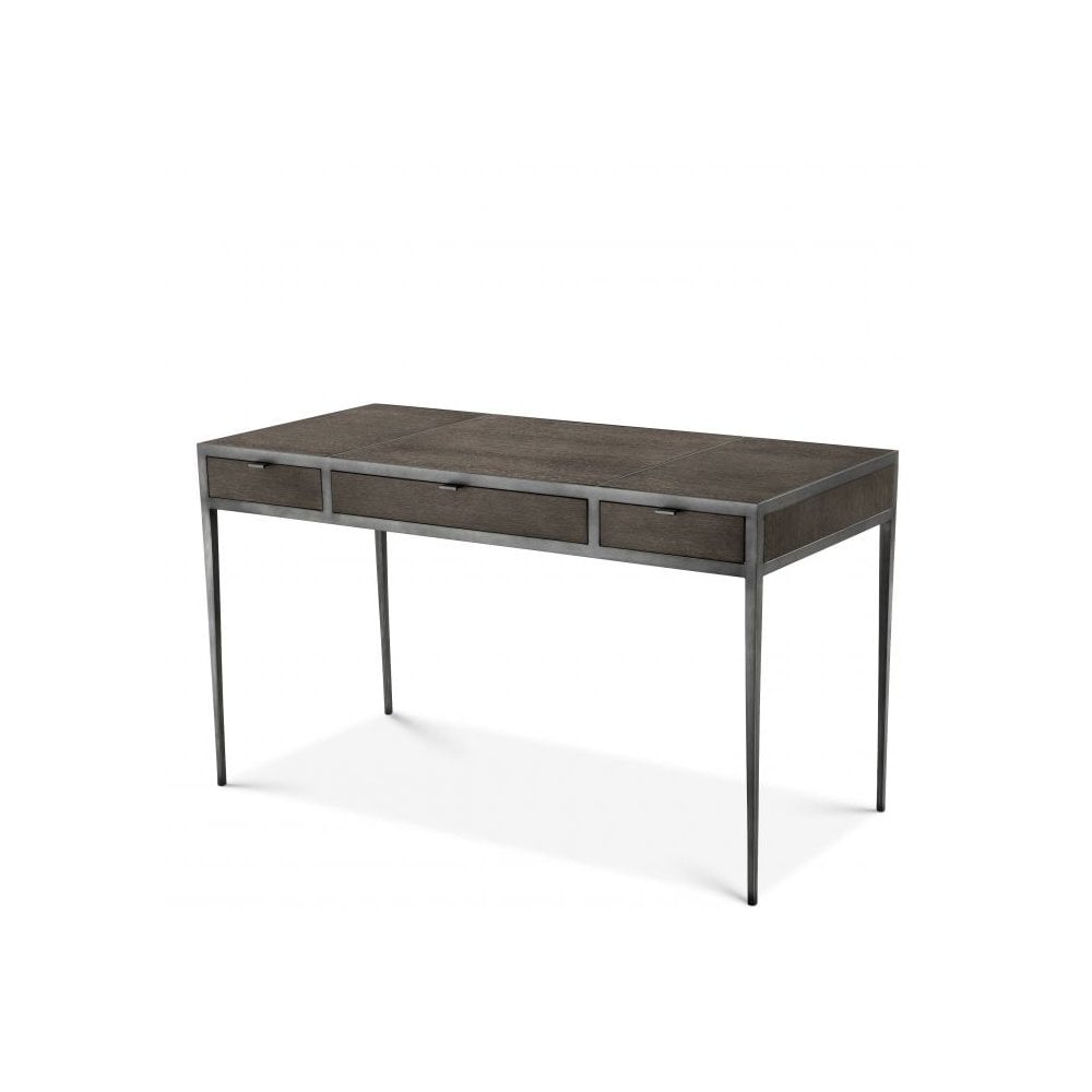 Scavullo Industrial Desk in Charcoal Oak and Bronze Finish