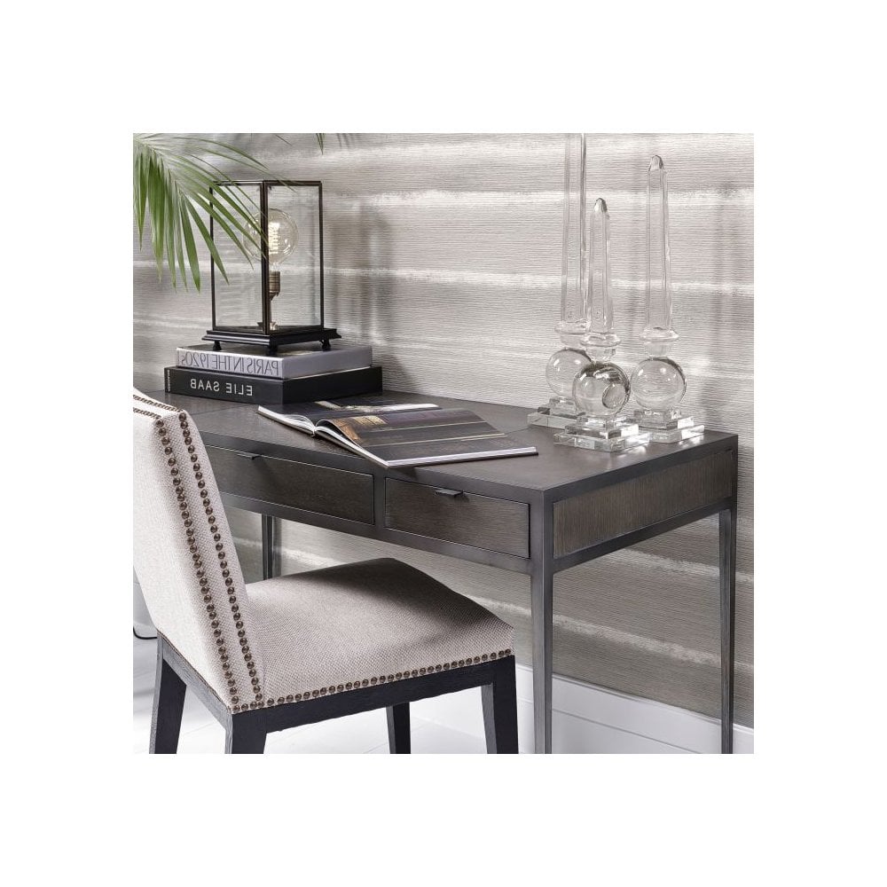 Scavullo Industrial Desk in Charcoal Oak and Bronze Finish