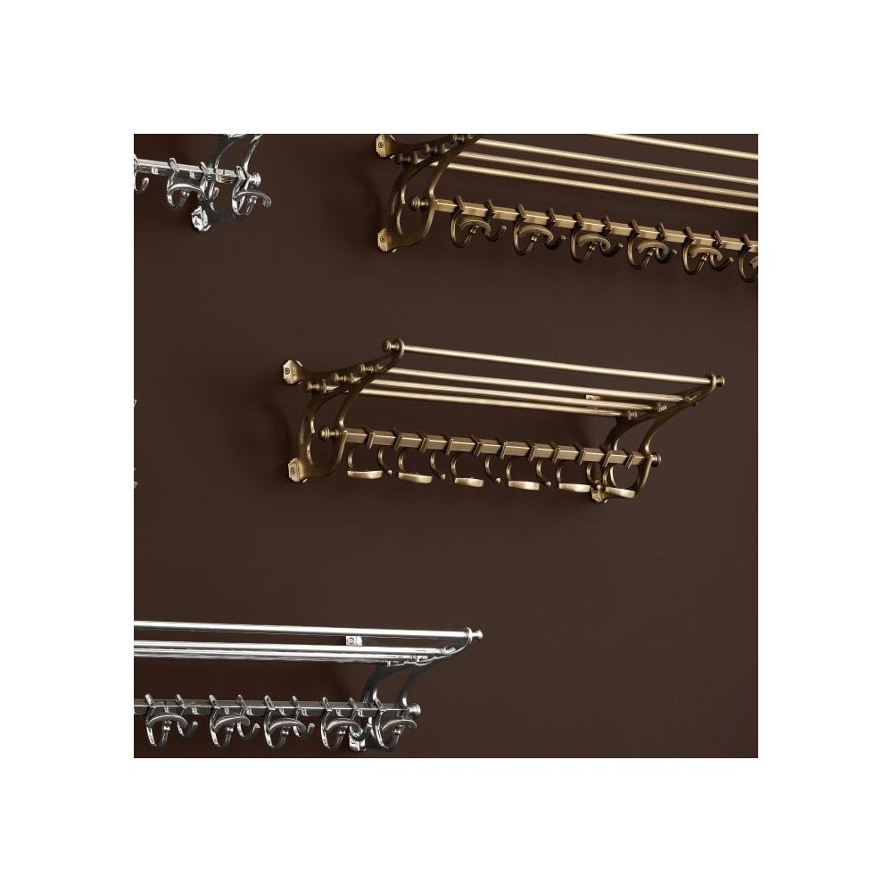 Vintage-Inspired Brass Coatrack with Shelf and Hooks