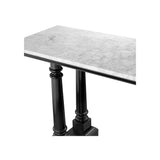 Walford Console Table: Ornamental Waxed Black Base with Elegant White Marble Top