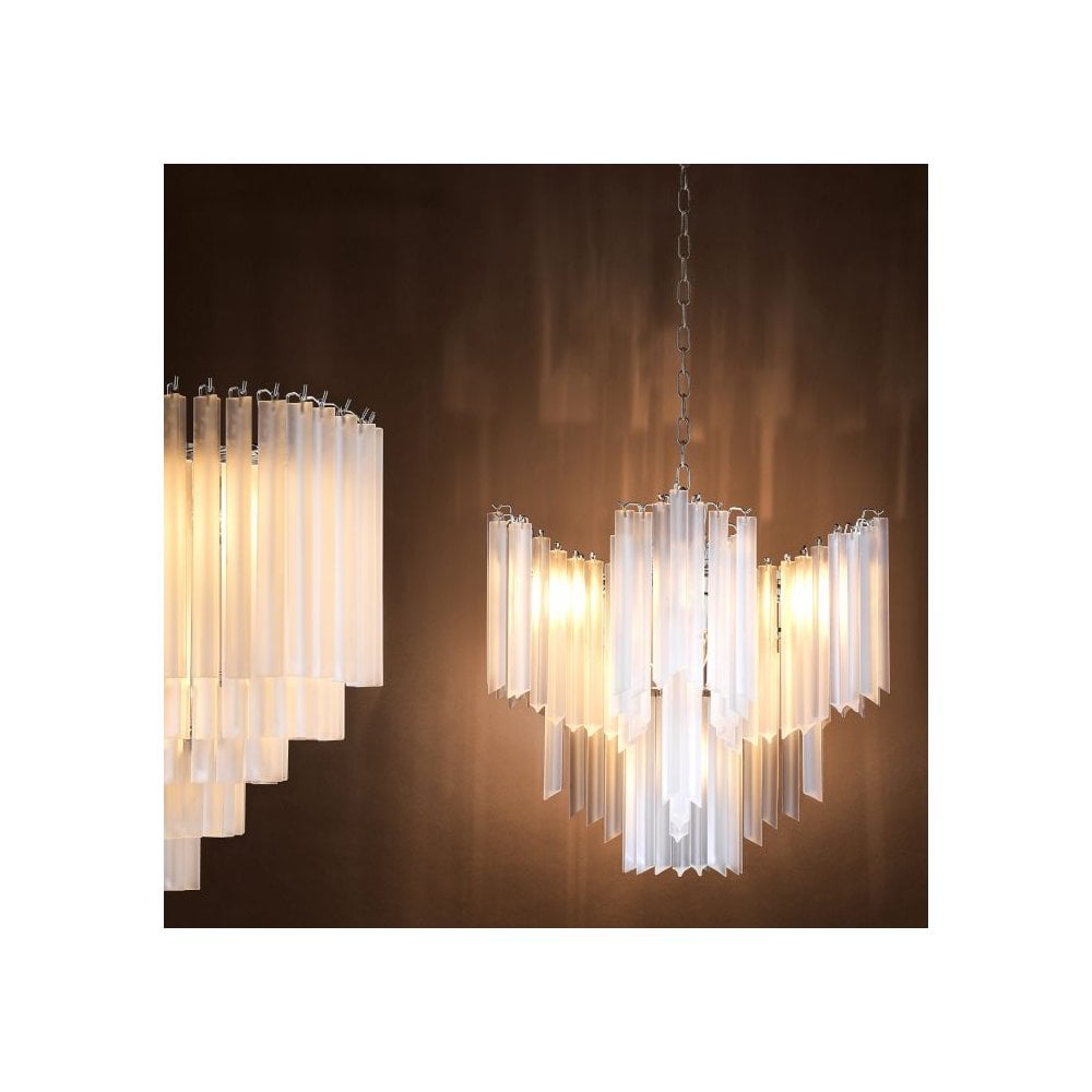 Luminous Constellation Chandelier, Nickel Finish, Frosted Glass
