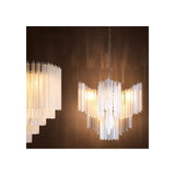 Luminous Constellation Chandelier, Nickel Finish, Frosted Glass