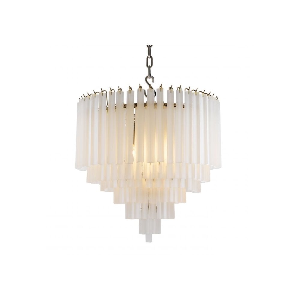 Nova Elegance Chandelier, Nickel, Frosted Glass Droplets