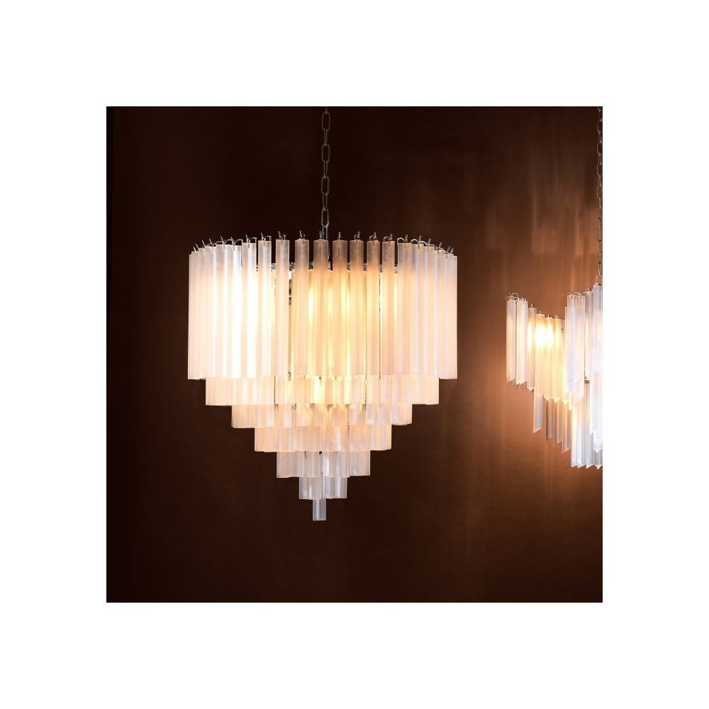 Nova Elegance Chandelier, Nickel, Frosted Glass Droplets