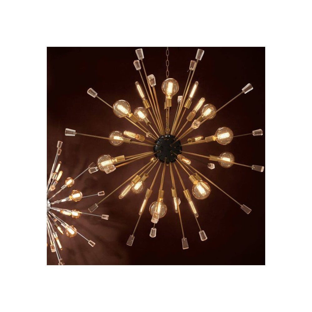 Luxe Stardust Chandelier, Clear Glass, Black & Brass Finish