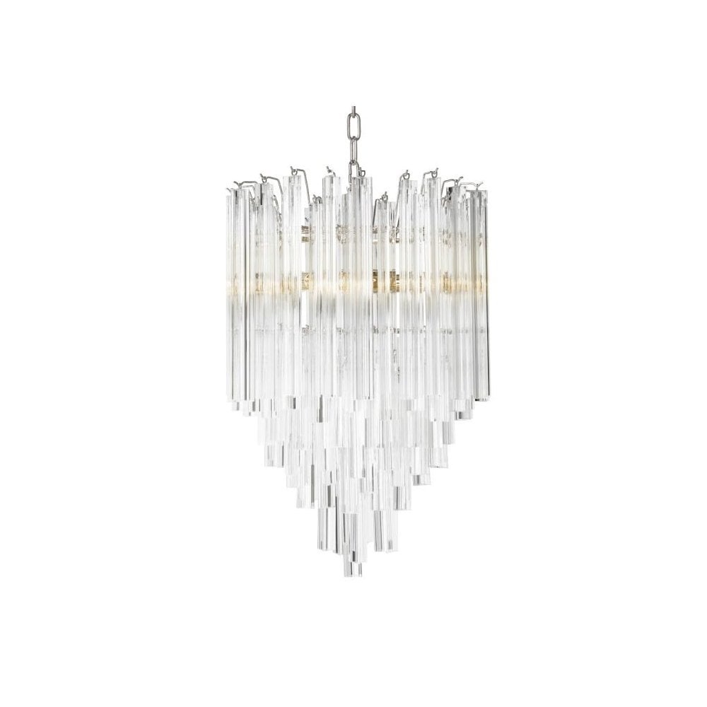 Art Deco Salerno Chandelier with Nickel Finish and Clear Glass Detailing