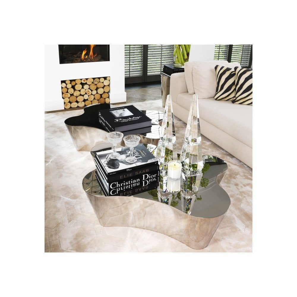 Elegant Inkblot Coffee Table, Polished Stainless Steel