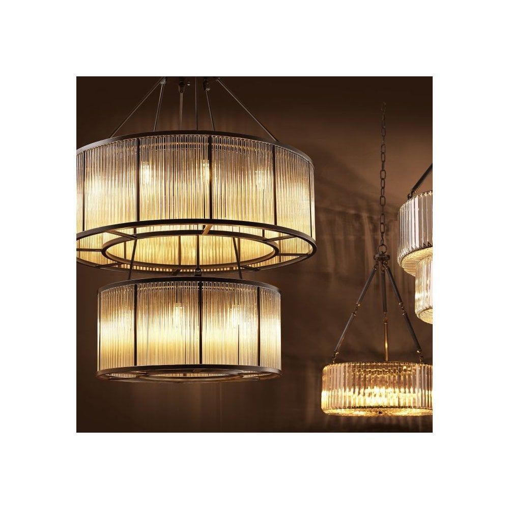 Bernardi Art Deco Chandelier, Bronze and Vintage Glass Masterpiece