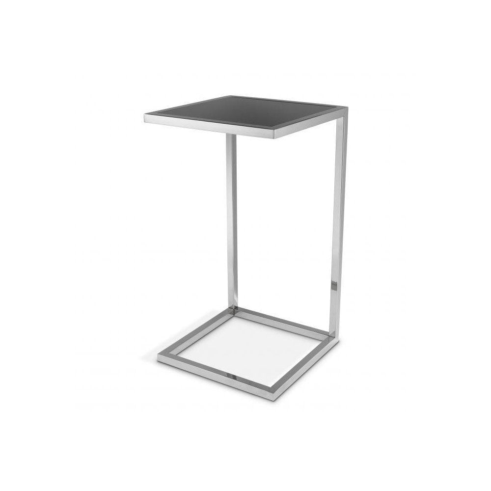 Elevated Elegance Side Table, Nickel Frame & Black Glass Top