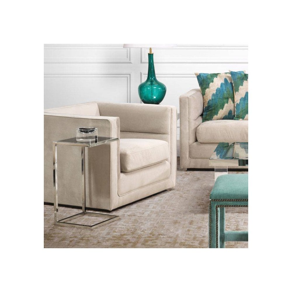 Elevated Elegance Side Table, Nickel Frame & Black Glass Top