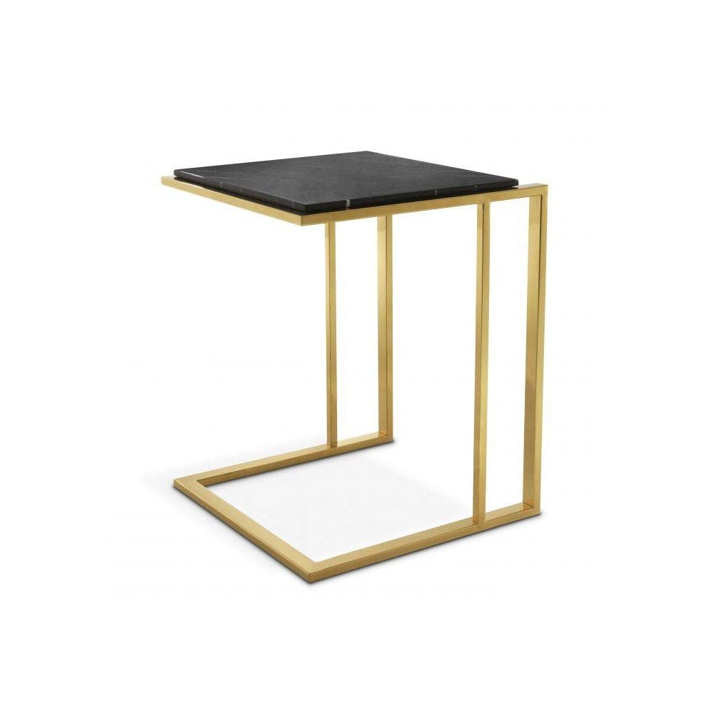Elegant Gold-Finish Side Table with Black Marble Top