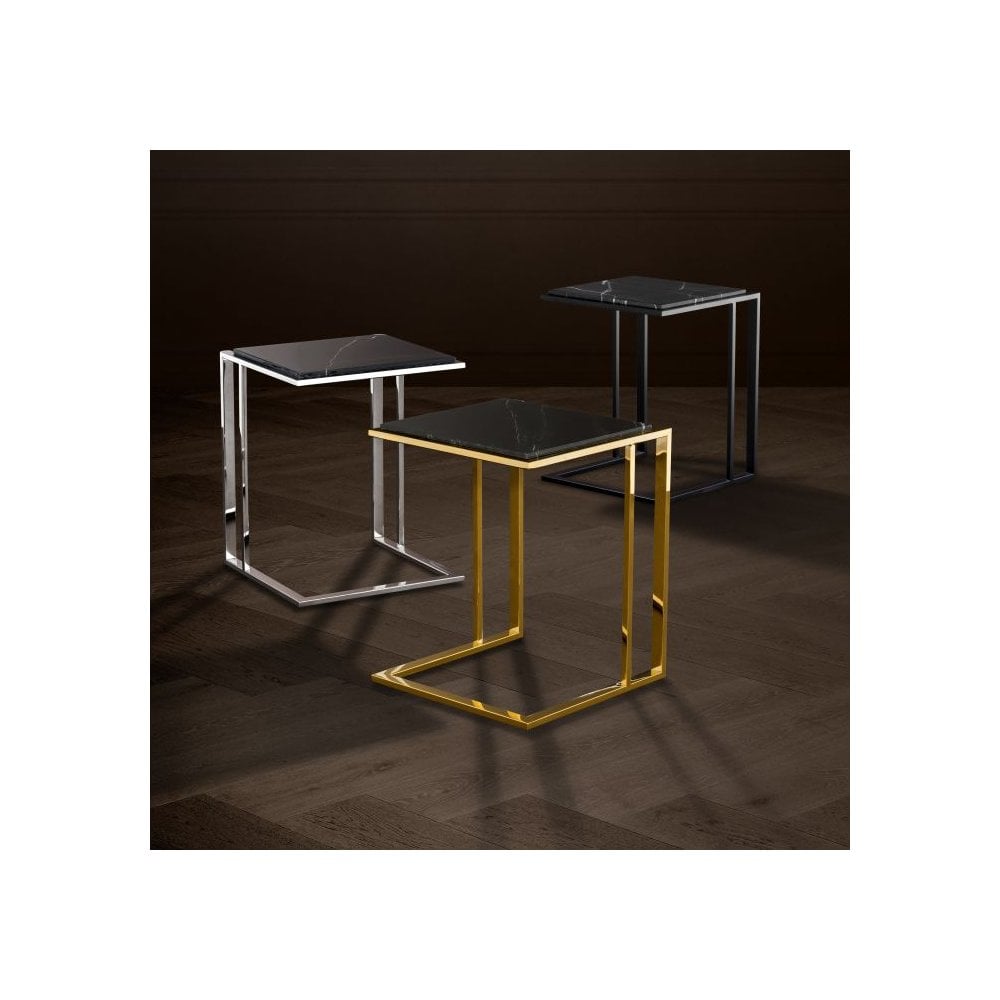 Elegant Gold-Finish Side Table with Black Marble Top