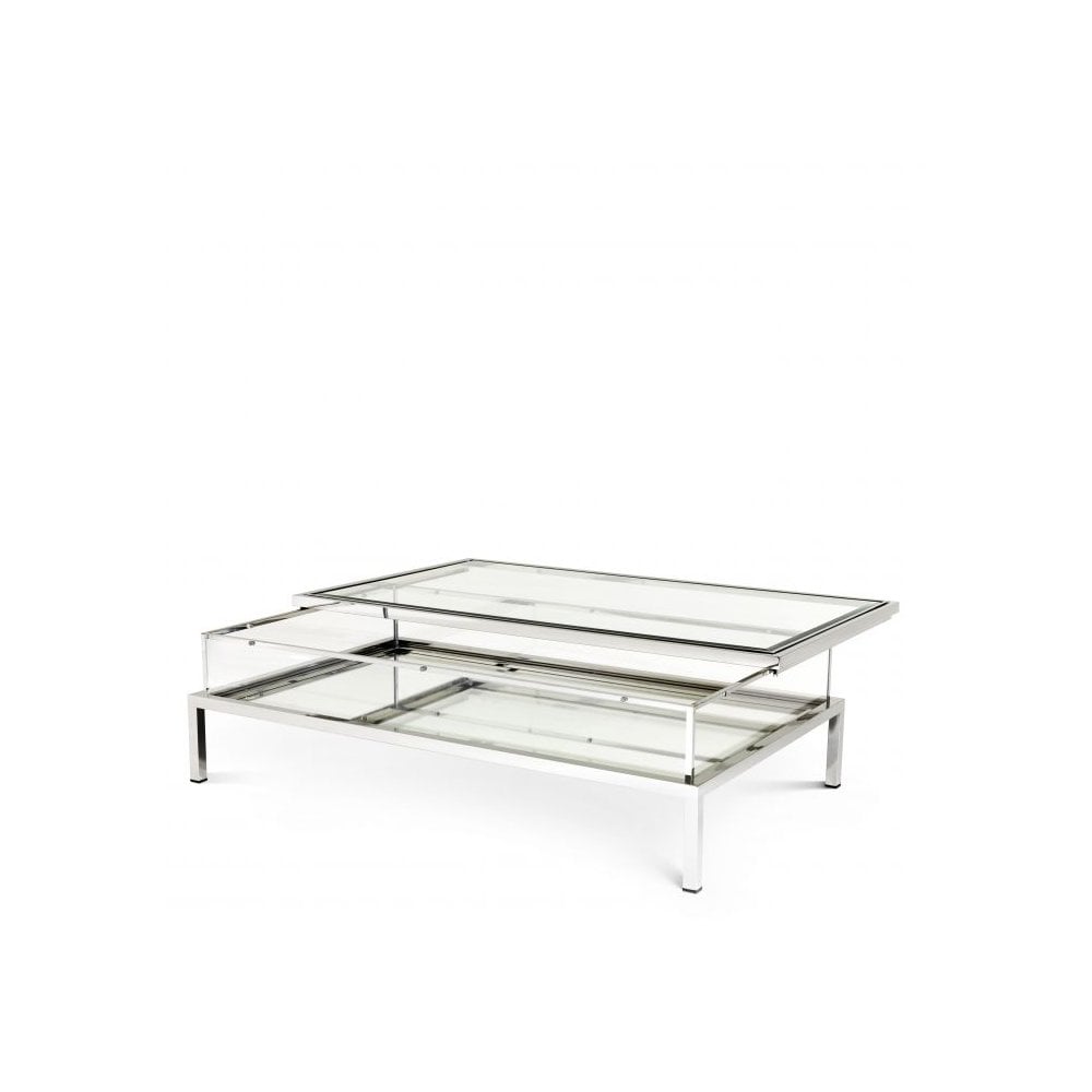 Harvey Rectangular Coffee Table with Polished Stainless Steel and Glass Display
