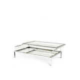 Harvey Rectangular Coffee Table with Polished Stainless Steel and Glass Display
