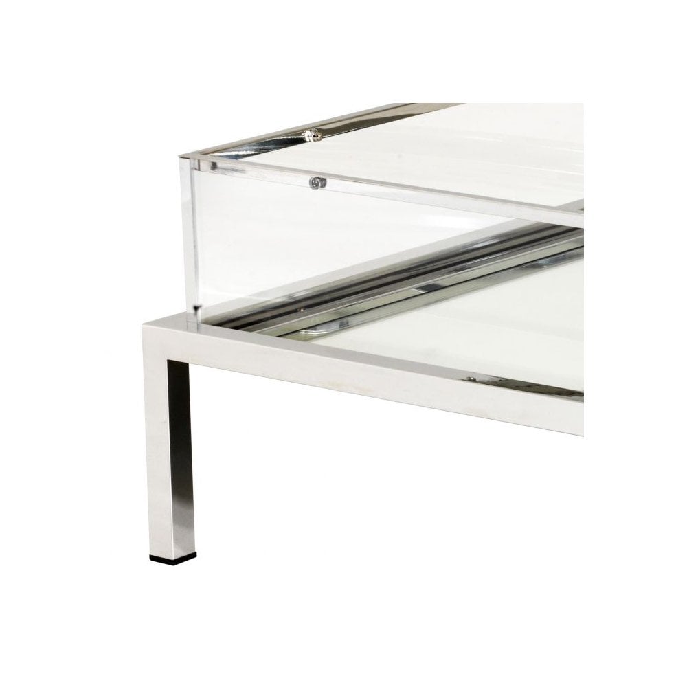 Harvey Rectangular Coffee Table with Polished Stainless Steel and Glass Display