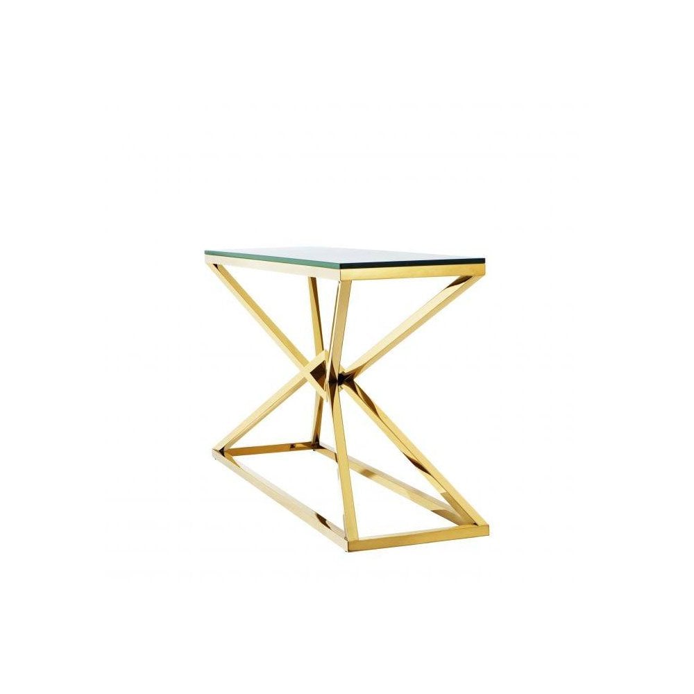 Luxe Connor Console Table: Gold Pyramid Base with Clear Glass Top
