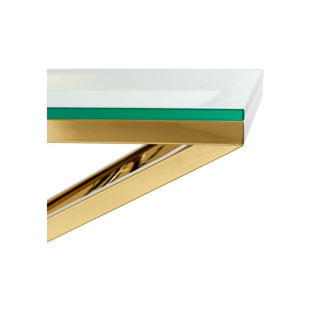 Luxe Connor Console Table: Gold Pyramid Base with Clear Glass Top