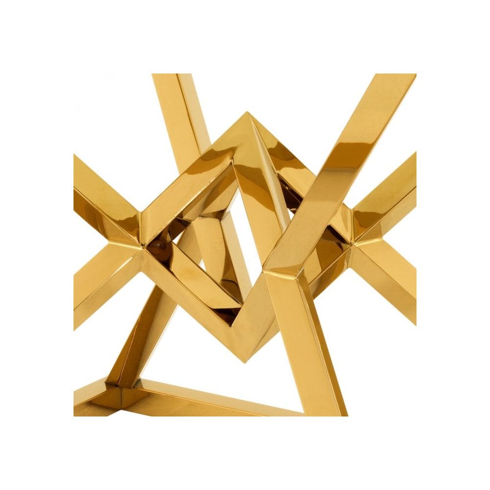 Elegant Connor Side Table, Gold Geometric Base, Clear Glass Top