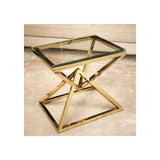 Elegant Connor Side Table, Gold Geometric Base, Clear Glass Top