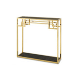Art Deco Elegance: Morris Console Table with Gold, Black Marble, and Glass Elements