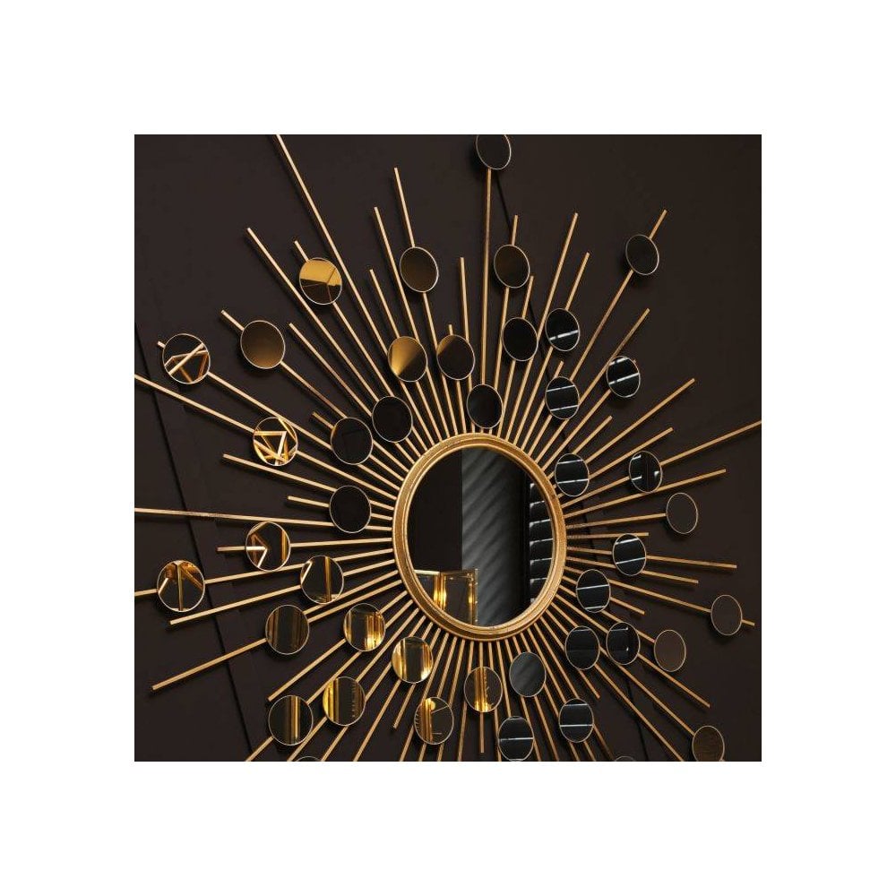Sunburst Antique Brass Mirror with Radiant Round Reflections