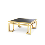 Palmer Art Deco Coffee Table, Gold Frame with Black Glass Top
