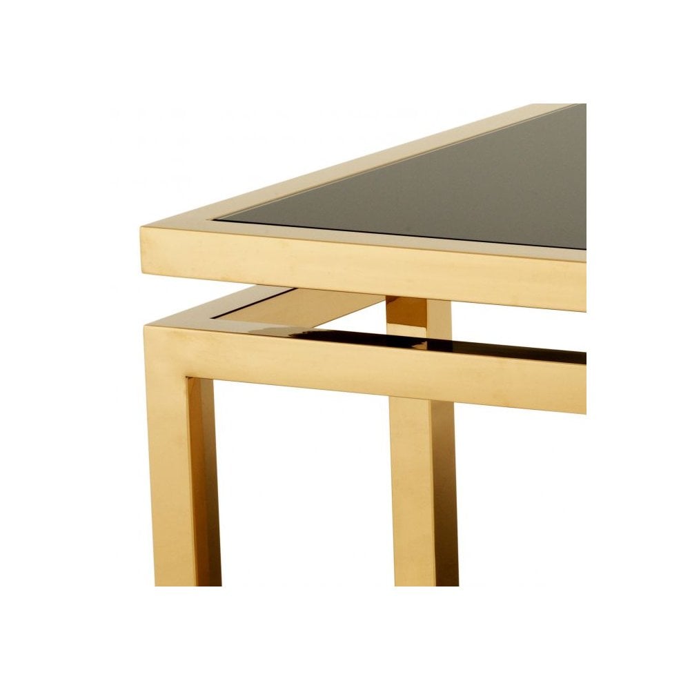 Palmer Art Deco Coffee Table, Gold Frame with Black Glass Top