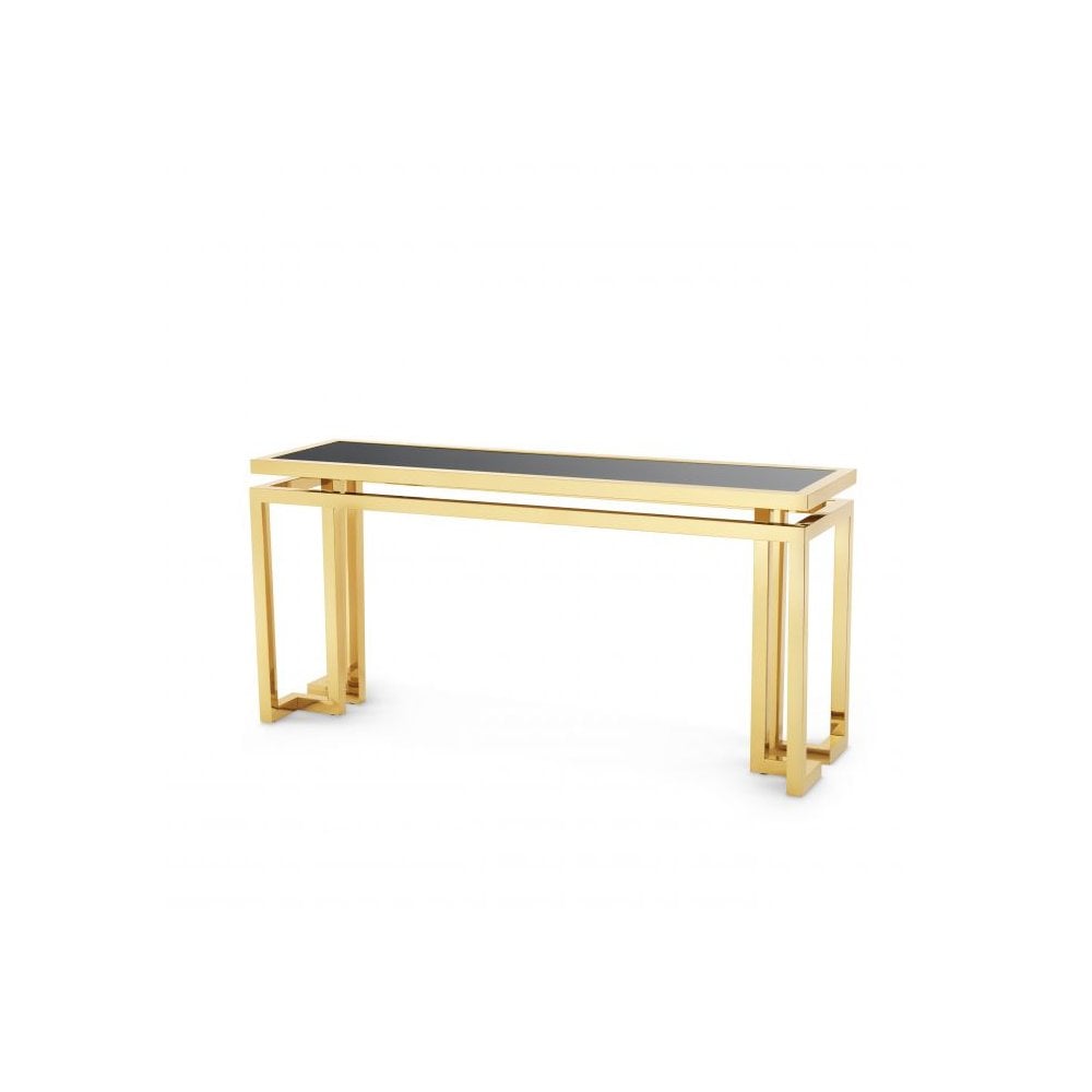 Palmer Gold-Finish Console Table with Black Glass Top