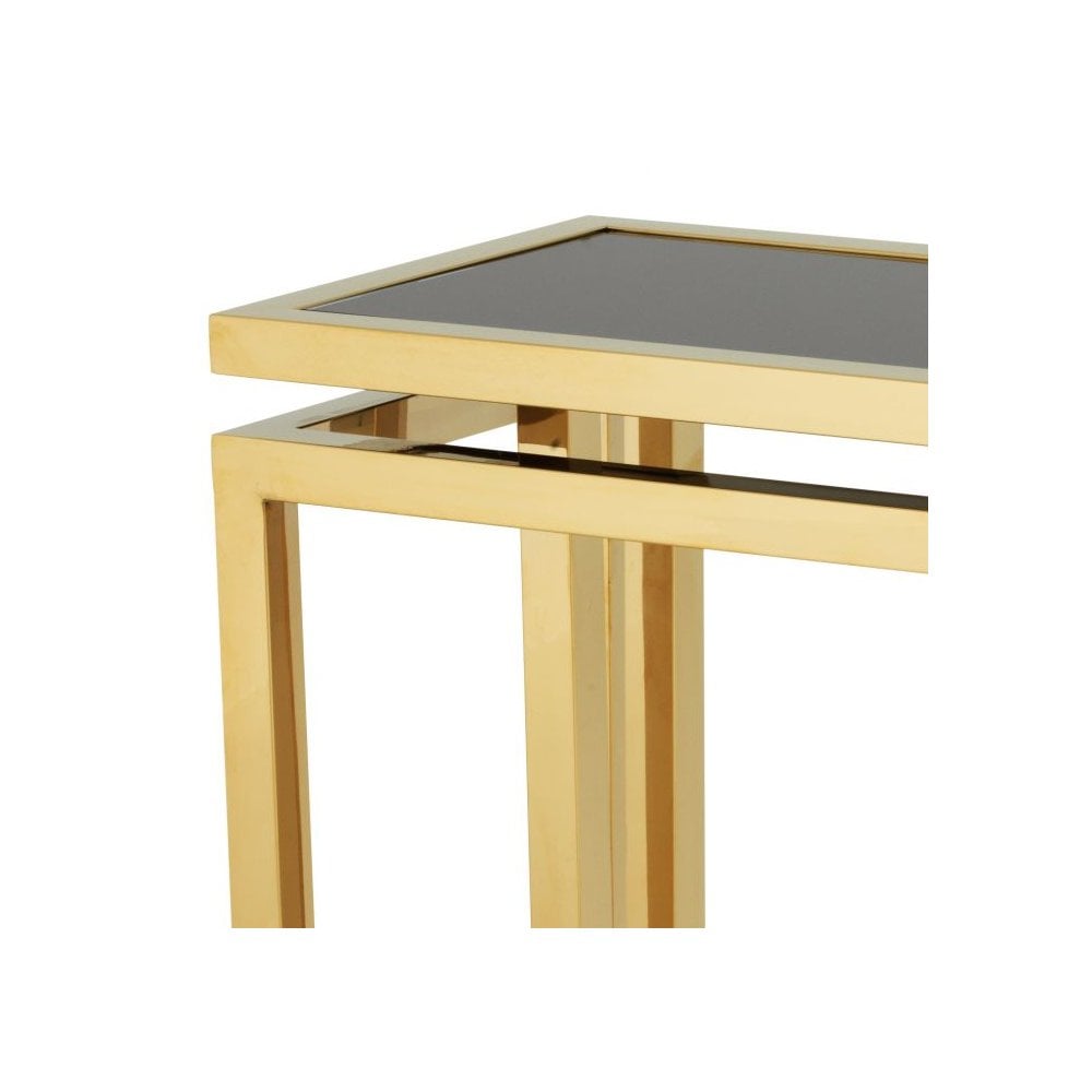 Palmer Gold-Finish Console Table with Black Glass Top