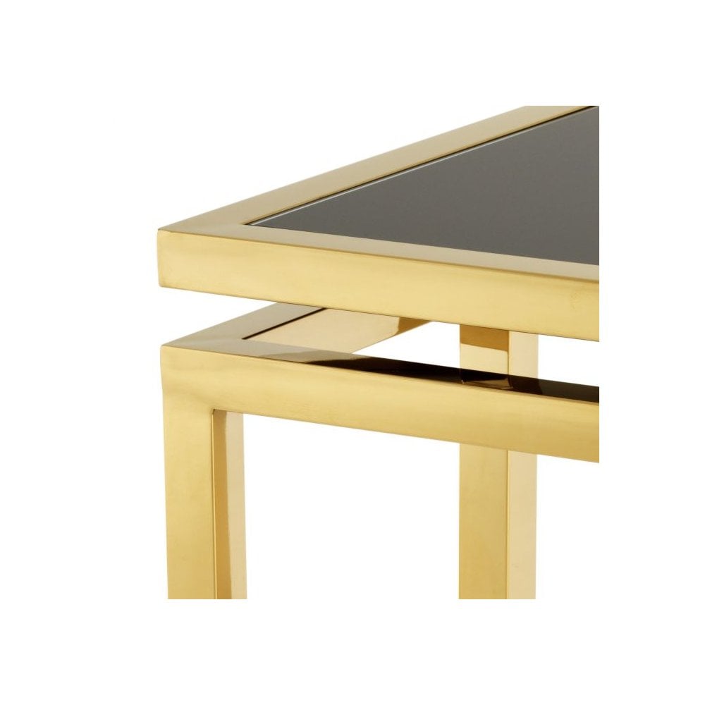 Palmer Gold Finish Side Table with Smoked Glass Top