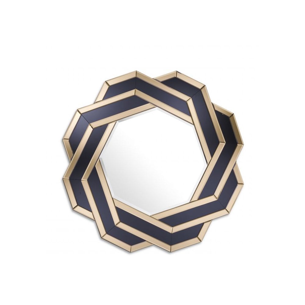 Deco-inspired Mulini Mirror: Amber and Black Art Deco Glass Design