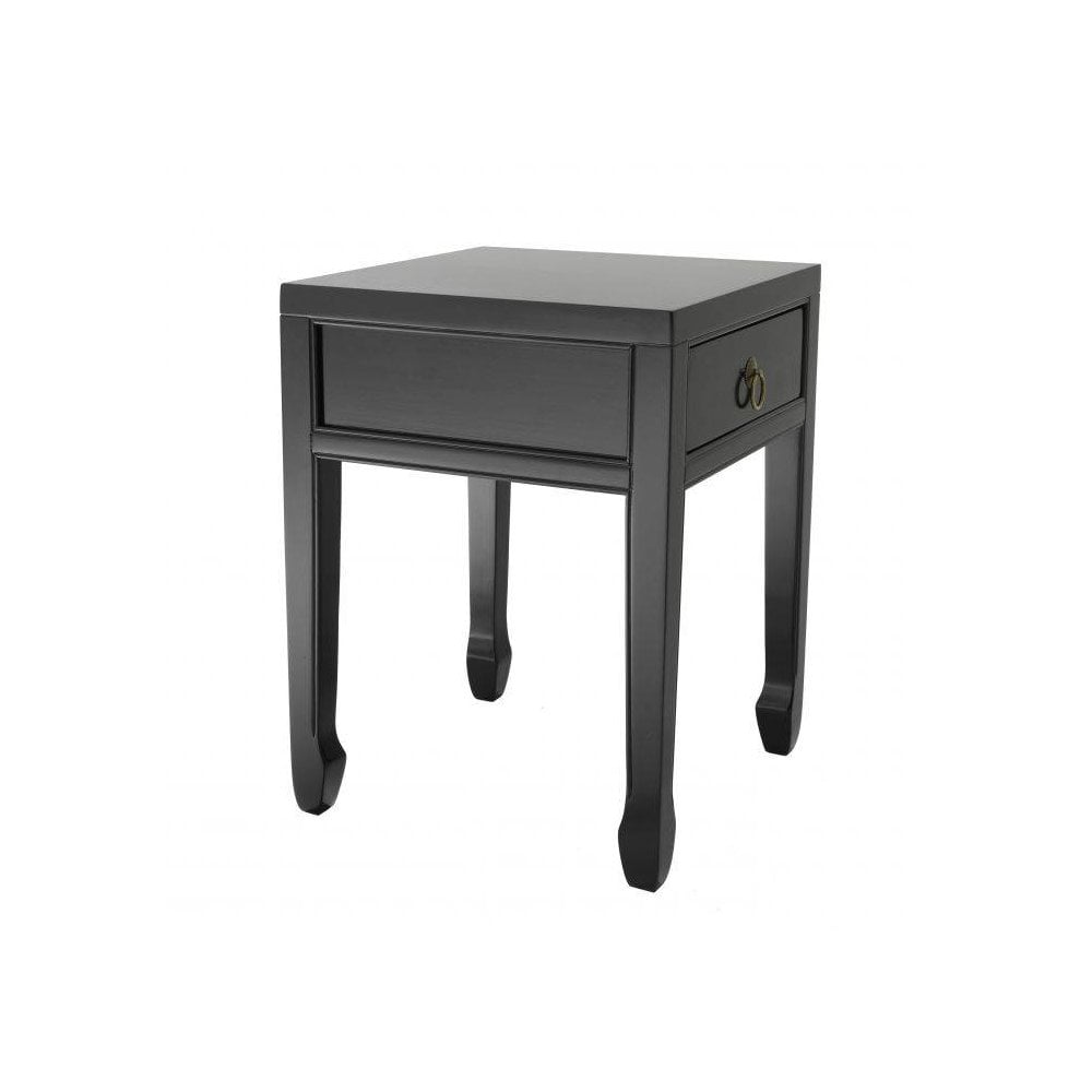 Elegant Black Oriental Side Table with Antique Brass Accents
