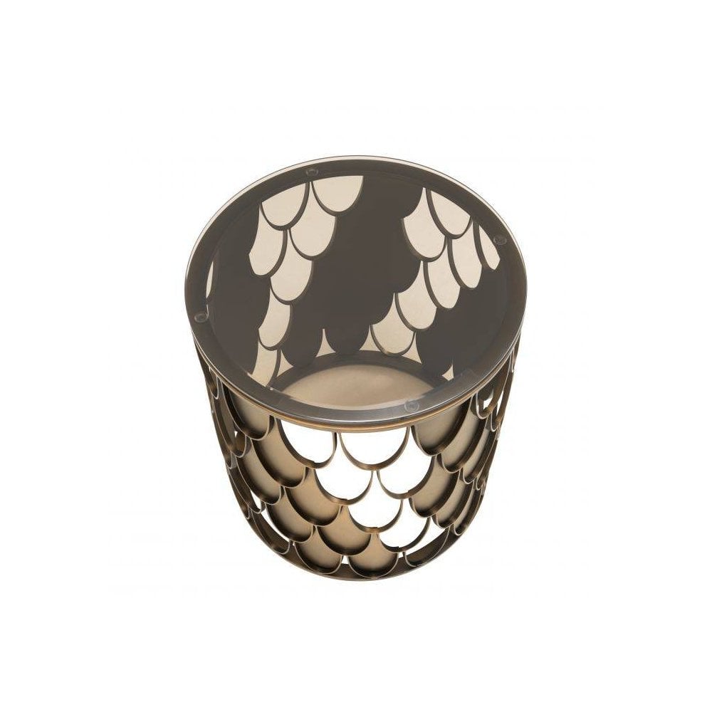 Copper Elegance: Koi-Inspired Side Table with Tawny Glass Top