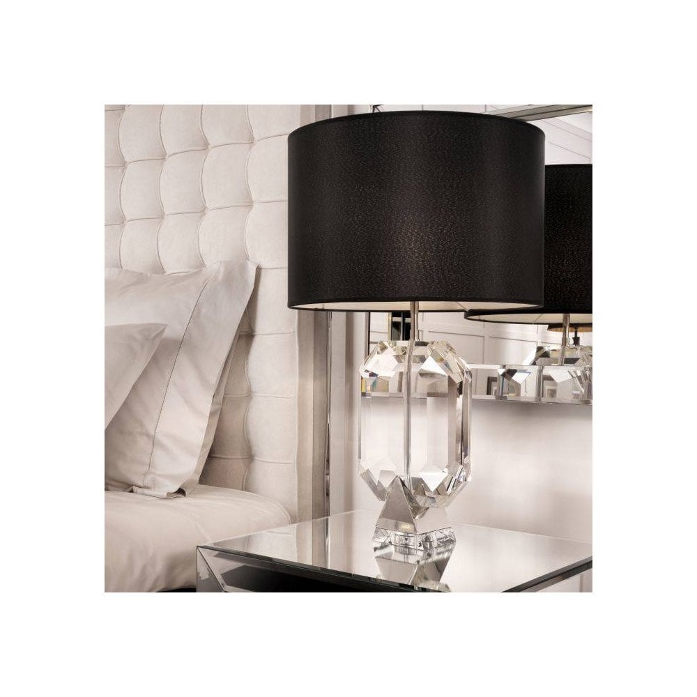 Emerald Crystal Table Lamp with Nickel Finish and Black Shade