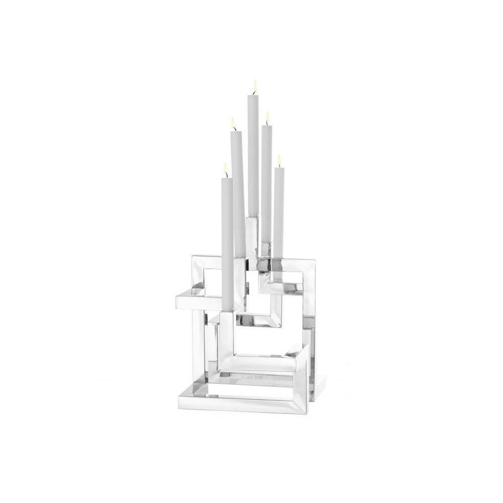 Nickel-Finished Urban Skyline Candle Holder