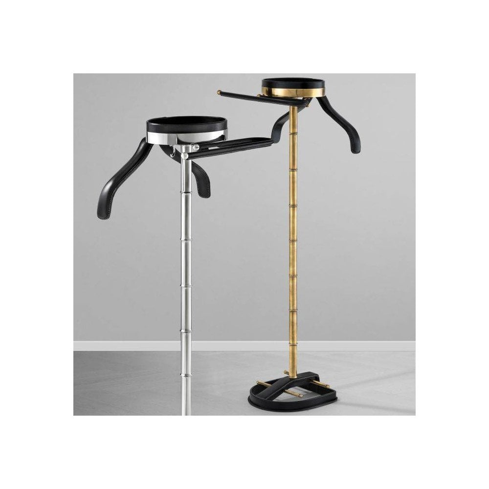 Vintage Brass and Black Leather Dress Valet Stand