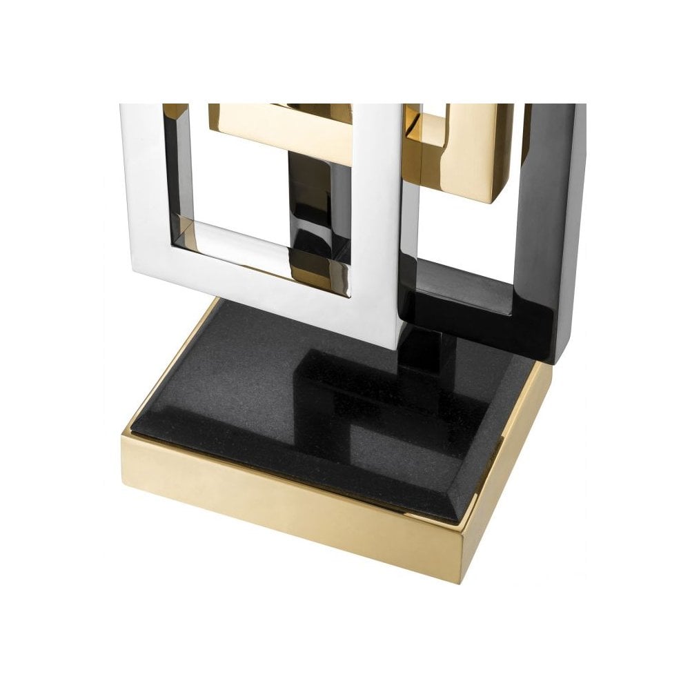 Regine Table Lamp: Sleek Sculptural Design in Nickel and Gold Finishes with Black Shade