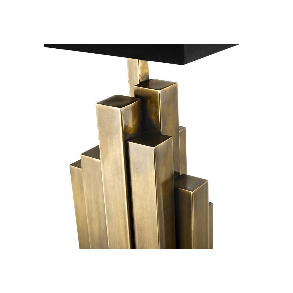 Vintage Brass Beau Rivage Table Lamp with Black Square Base and Shade