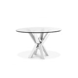 Triumph Dining Table: Sleek Stainless Elegance with Clear Glass Top