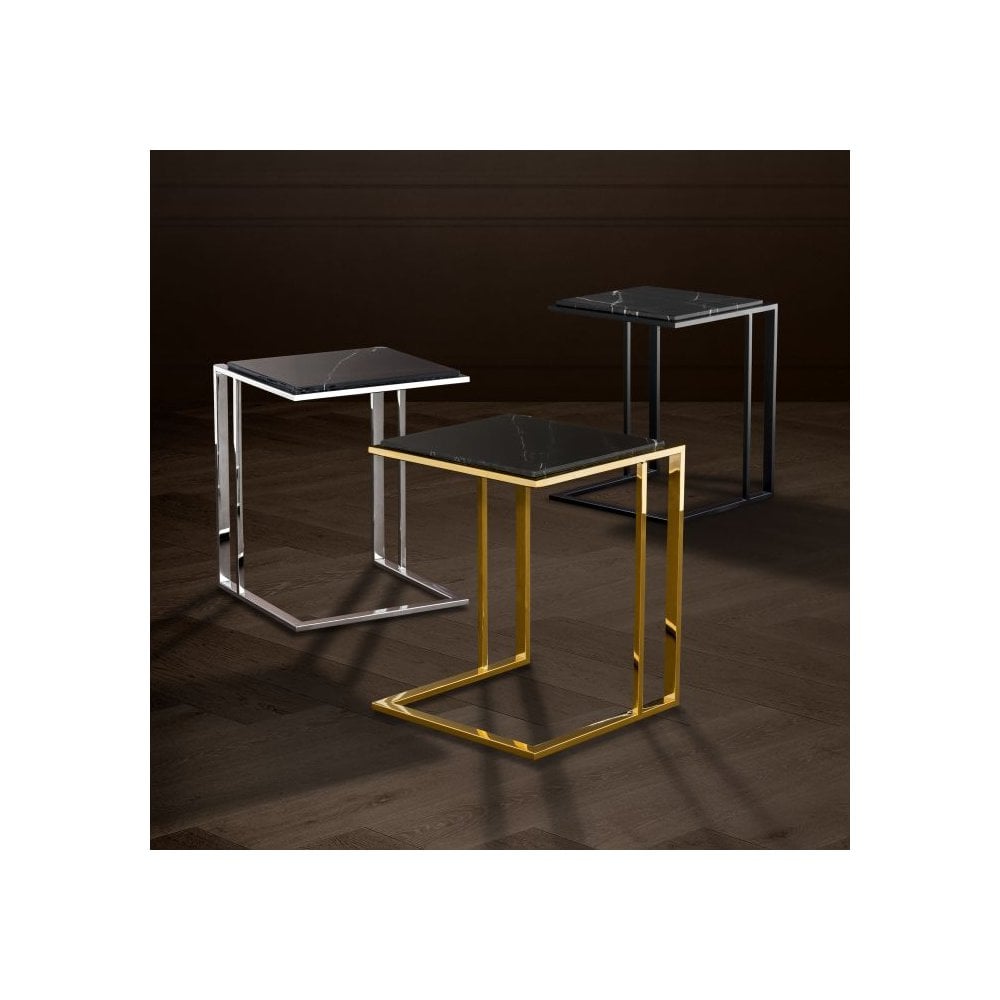 Bronze Elegance Cocktail Side Table with Black Marble Top