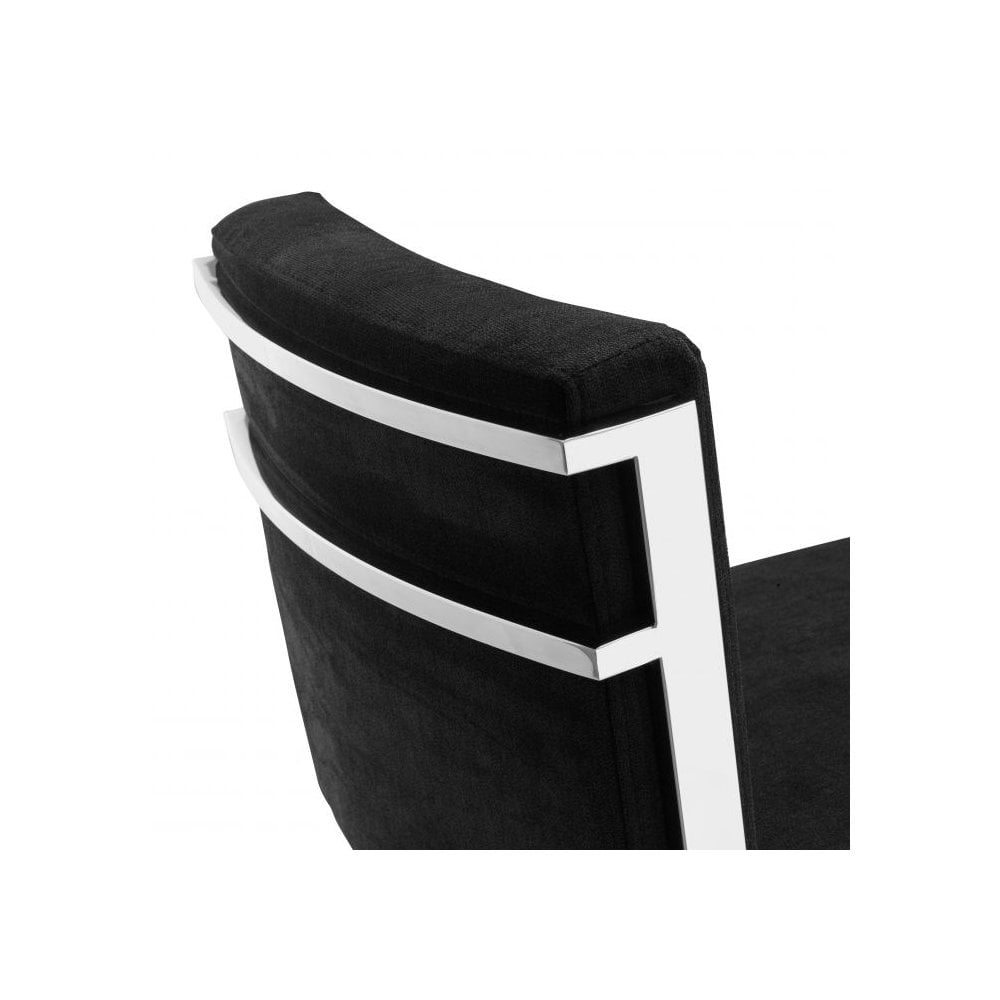 Elegant Scott Barstool, Polished Steel Frame, Luxurious Black Velvet Upholstery