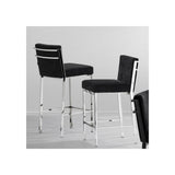 Elegant Scott Barstool, Polished Steel Frame, Luxurious Black Velvet Upholstery