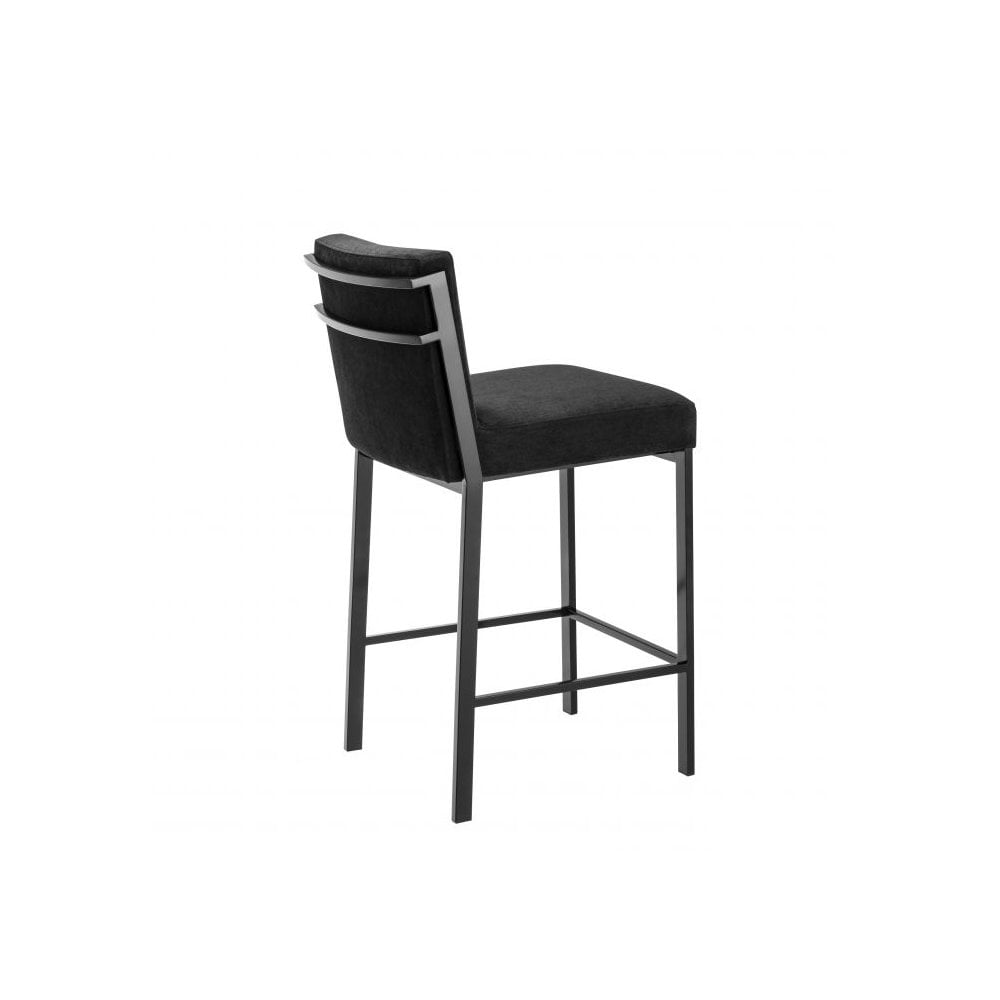 Scott Counter Stool with Bronze Frame and Black Velvet Upholstery