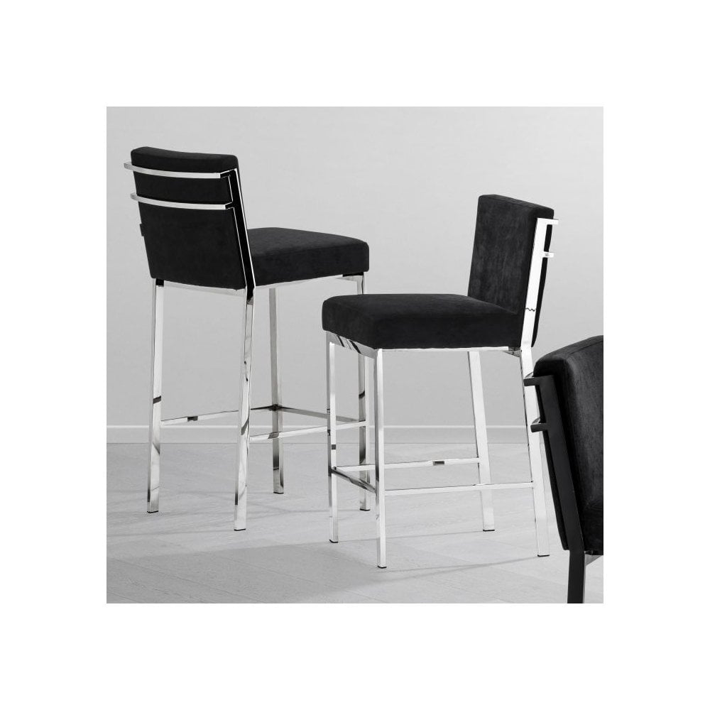 Scott Bar Stool: Black Velvet Seat with Bronze Finish