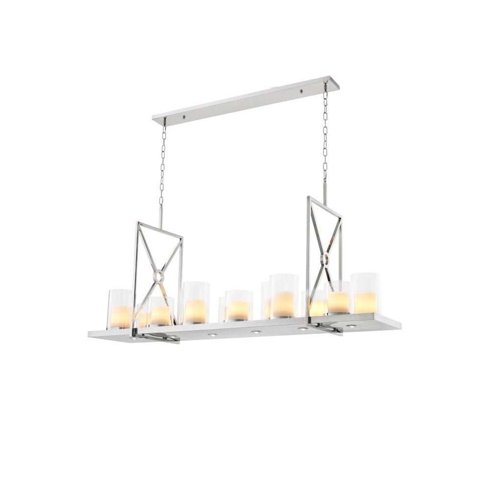Summit Chandelier in Polished Stainless Steel with Clear Glass and Faux Candle Shades